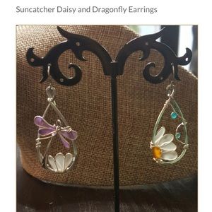 Sun catcher Daisy and Dragonfly earrings